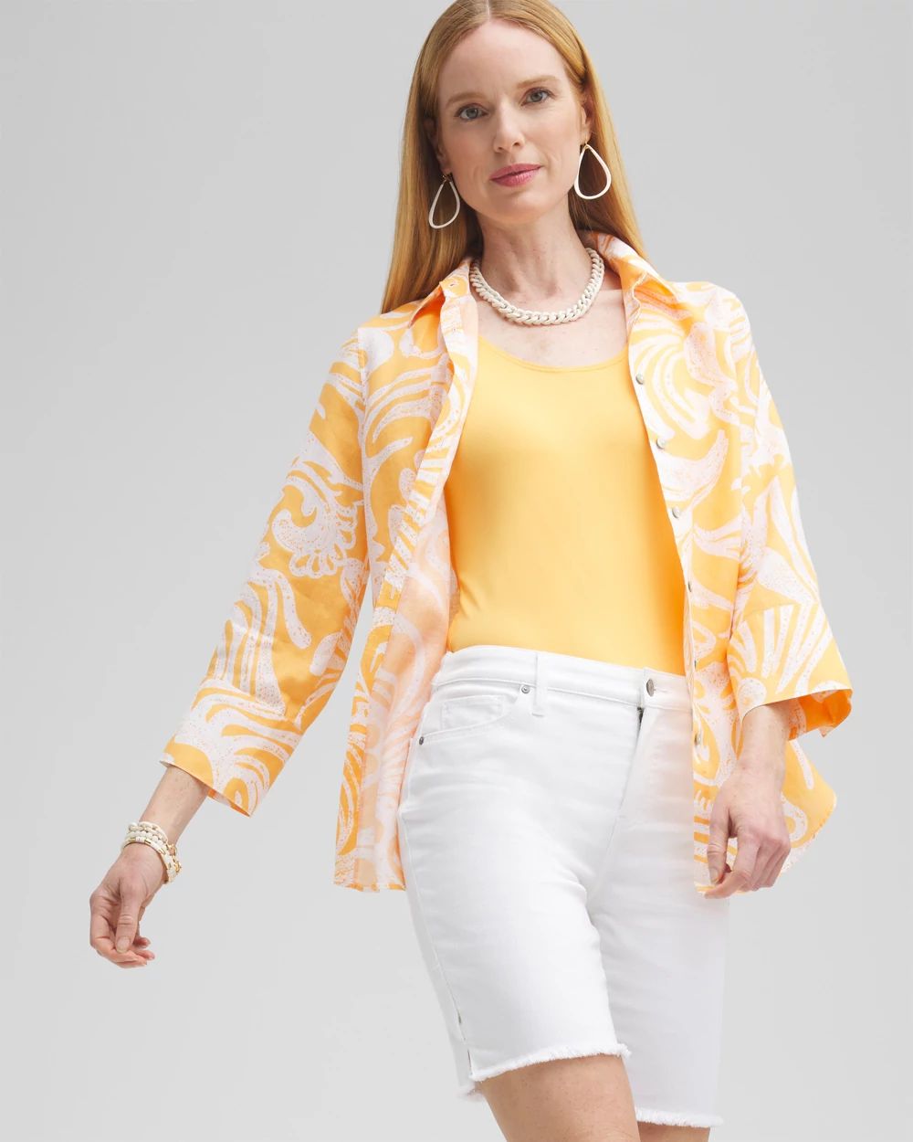 No Iron™ Linen Scroll 3/4 Sleeve Shirt | Chico's
